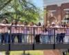 female students on bridge